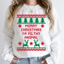 XL White Merry Christmas Ya Filthy Animal Fleece Sweatshirt, Christmas Movie Pullover, Holiday Graphic 