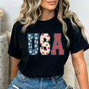 XL Black Floral USA Comfort Colors Tee, Patriotic Flower Shirt, 4th Of July Tee