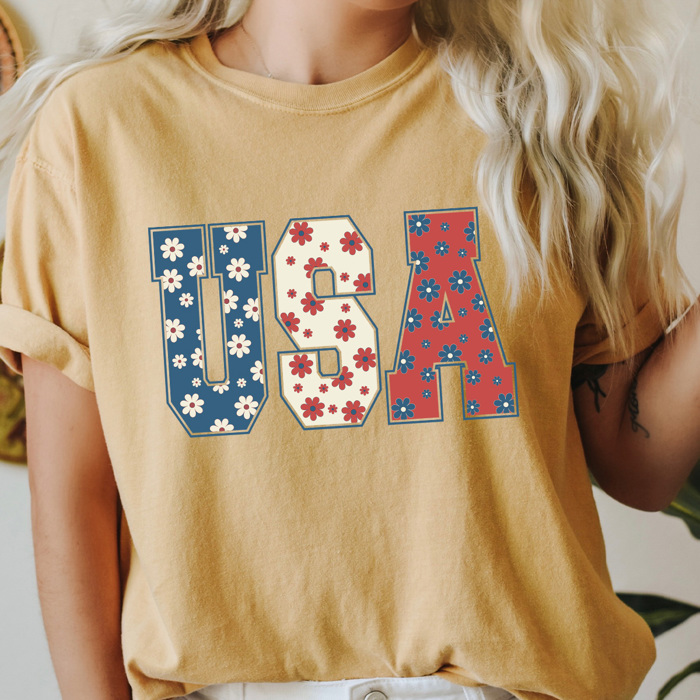 Floral USA Comfort Colors Tee, Patriotic Flower Shirt, 4th Of July Tee