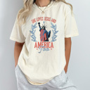 Medium Ivory She Loves Jesus And America Too Comfort Colors Tee, Partiotic Staue Of Liberty Shirt, 4th Of July Tee