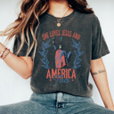  She Loves Jesus And America Too Comfort Colors Tee, Partiotic Staue Of Liberty Shirt, 4th Of July Tee