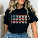 Medium Black Daisy Floral American Flag Comfort Colors Tee, 4th Of July Shirt, Patriotic Checkered Tee