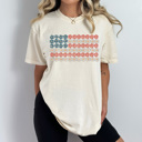 XXL Ivory Daisy Floral American Flag Comfort Colors Tee, 4th Of July Shirt, Patriotic Checkered Tee