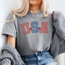 XXL Gray USA Checkered Comfort Colors Tee, Patriotic Checkered Shirt, 4th Of July Tee