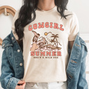 XL Cream Cowgirl Summer Beach Graphic Tee, She's A Wild One Shirt, Western Beach Shirt