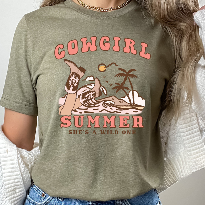 Cowgirl Summer Beach Graphic Tee, She's A Wild One Shirt, Western Beach Shirt