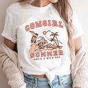 Large White Cowgirl Summer Beach Graphic Tee, She's A Wild One Shirt, Western Beach Shirt