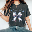 XXL Pepper America Stars And Stripes Bow Comfort Colors Tee, Coquette Patriotic Bow Shirt, American Tee