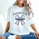  America Stars And Stripes Bow Comfort Colors Tee, Coquette Patriotic Bow Shirt, American Tee