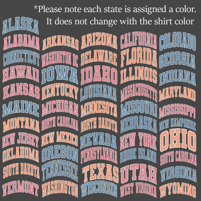 US States Varsity Font Comfort Colors Tee, America States Shirt, Home State Tee