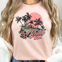 Large Peach Beach Bum Graphic Tee, Summer Beach Vacation Shirt, Sunset Beach Tee