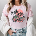 Small Pink Beach Bum Graphic Tee, Summer Beach Vacation Shirt, Sunset Beach Tee