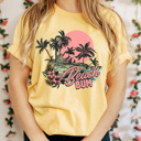 Medium Yellow Beach Bum Graphic Tee, Summer Beach Vacation Shirt, Sunset Beach Tee