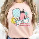 Medium Peach Summer Essentials Pickleball Graphic Tee, Pickleball Paddle, Water Bottle, Sunglasses 