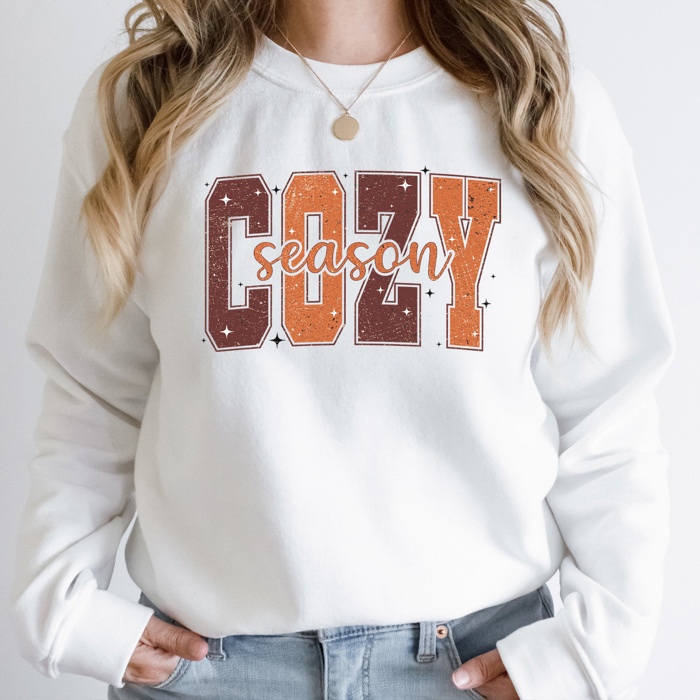 Cozy Season Fall Fleece Sweatshirt, Cozy Autumn Season Pullover, Fall Nights Graphic Sweatshirt  