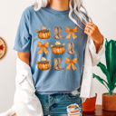 XXL Blue Jean Country Cowgirl Pumpkin Grid Comfort Colors Tee, Cowgirl Boots And Cowgirl Hat Printed Tee, Pumpkin And Bow Tee