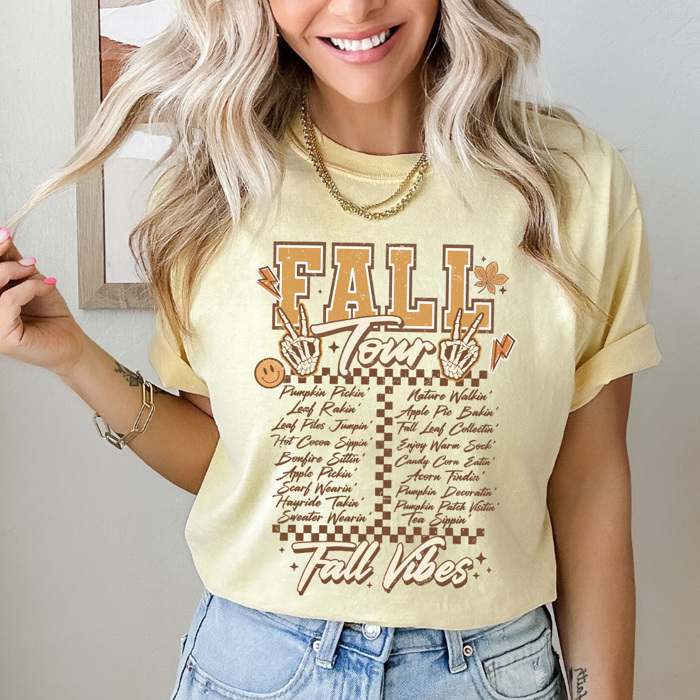 Fall Vibes Tour Comfort Colors Tee, Fall Activities Retro Band Tee, Autumn Vibes Printed Tee 