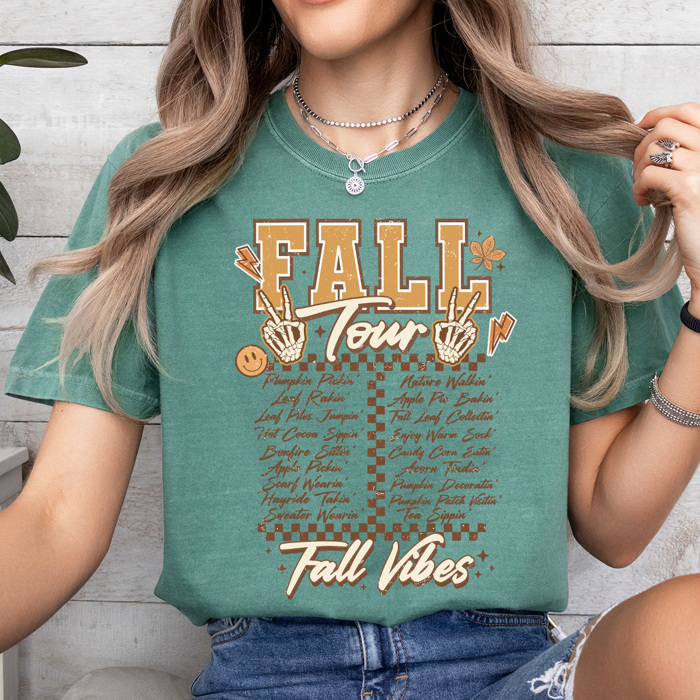 Fall Vibes Tour Comfort Colors Tee, Fall Activities Retro Band Tee, Autumn Vibes Printed Tee 