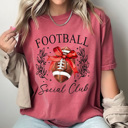 Small Crimson Football Social Club Comfort Colors Tee, Football Season Printed Tee, Coquette Football Shirt