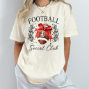 XL Ivory Football Social Club Comfort Colors Tee, Football Season Printed Tee, Coquette Football Shirt