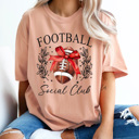 XL Peachy Football Social Club Comfort Colors Tee, Football Season Printed Tee, Coquette Football Shirt