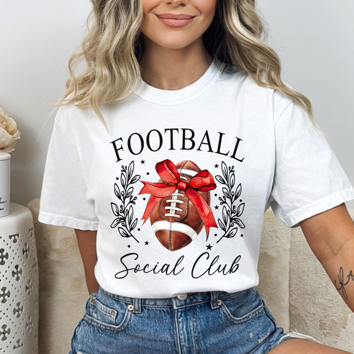 Football Social Club Comfort Colors Tee, Football Season Printed Tee, Coquette Football Shirt