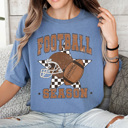 XXL Blue Jean Football Season Comfort Colors Tee, Checkered Star Football Printed Tee, Game Day Shirt