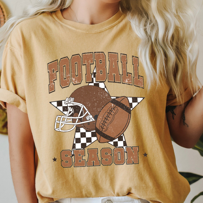Football Season Comfort Colors Tee, Checkered Star Football Printed Tee, Game Day Shirt
