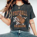 Small Pepper Football Season Comfort Colors Tee, Checkered Star Football Printed Tee, Game Day Shirt