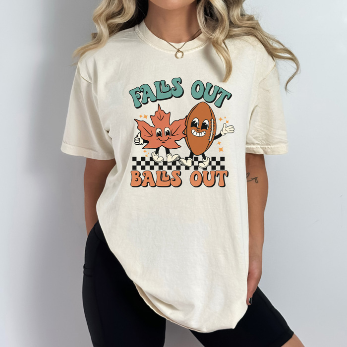 Falls Out Balls Out Football Comfort Colors Tee, Fall Football Season Print Tee, Thanksgiving Football Game Shirt