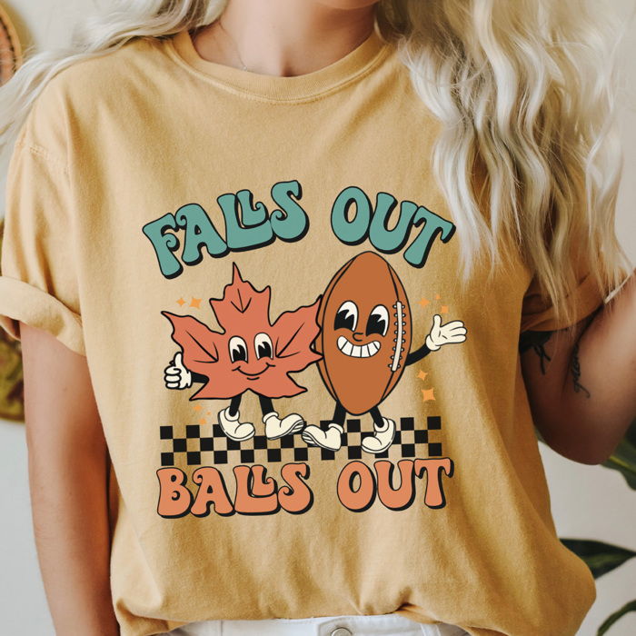 Falls Out Balls Out Football Comfort Colors Tee, Fall Football Season Print Tee, Thanksgiving Football Game Shirt