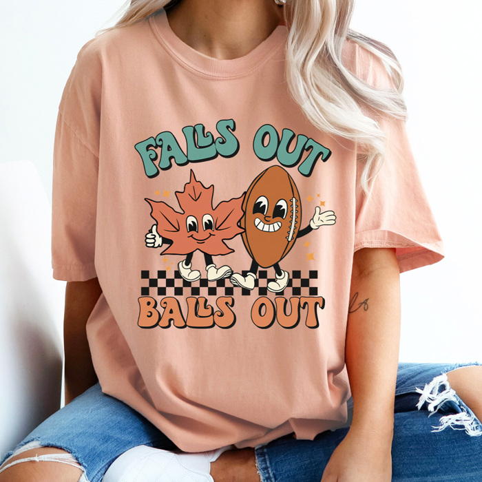 Falls Out Balls Out Football Comfort Colors Tee, Fall Football Season Print Tee, Thanksgiving Football Game Shirt