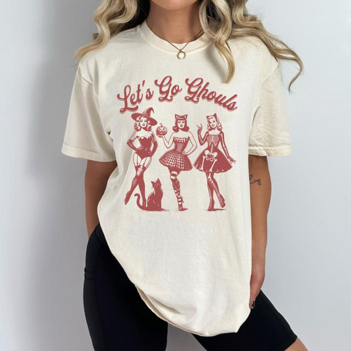 Let's Go Ghouls Comfort Colors Tee, Halloween Girls Printed Tee, Spooky Glam Shirt 