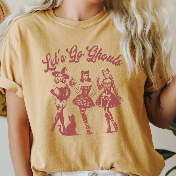 Let's Go Ghouls Comfort Colors Tee, Halloween Girls Printed Tee, Spooky Glam Shirt 