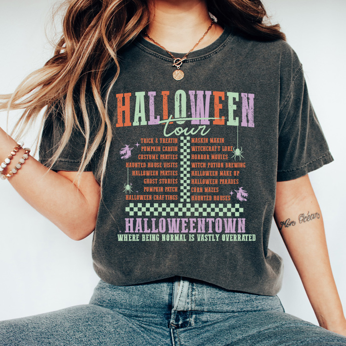 Halloween Tour Comfort Colors Tee, Halloween Night Activities Printed Tee, Halloween Town Shirt 