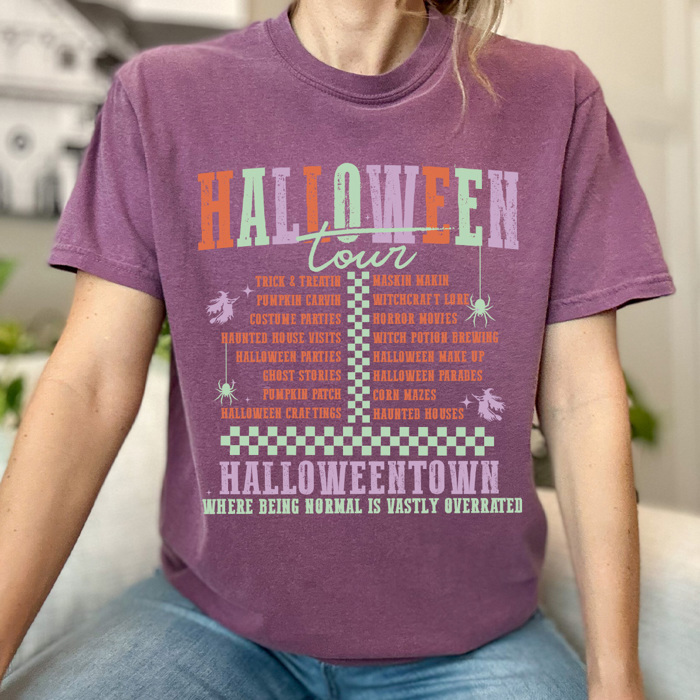 Halloween Tour Comfort Colors Tee, Halloween Night Activities Printed Tee, Halloween Town Shirt 