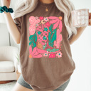  Floral Western Cowgirl Boot Comfort Colors, Western Boots Shirt, Pink Desert Tee