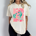 Small Ivory Floral Western Cowgirl Boot Comfort Colors, Western Boots Shirt, Pink Desert Tee