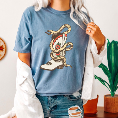 Floral Cowgirl Boot Snake Comfort Colors Tee, Country Shirt, Desert Tee