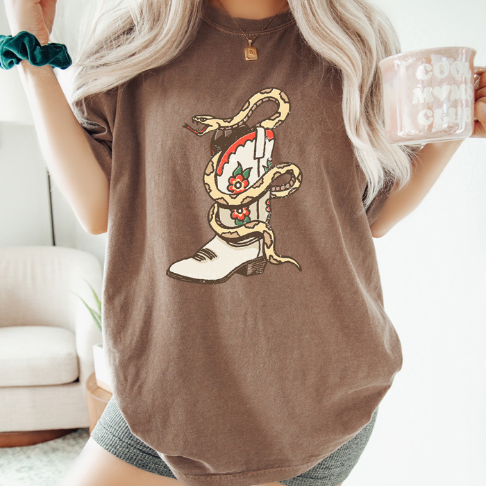 Floral Cowgirl Boot Snake Comfort Colors Tee, Country Shirt, Desert Tee