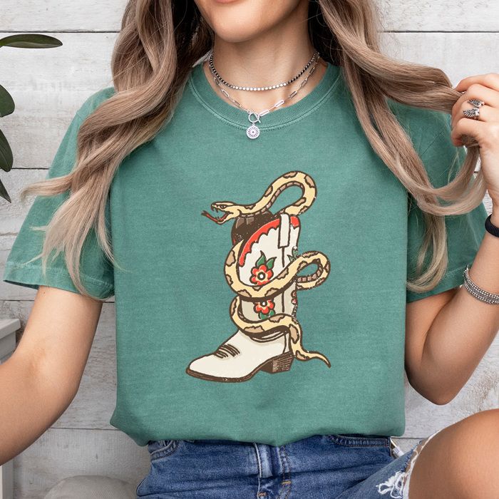 Floral Cowgirl Boot Snake Comfort Colors Tee, Country Shirt, Desert Tee