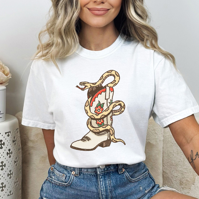 Floral Cowgirl Boot Snake Comfort Colors Tee, Country Shirt, Desert Tee