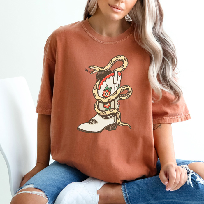 Floral Cowgirl Boot Snake Comfort Colors Tee, Country Shirt, Desert Tee