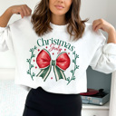  Christmas Girly Bow Fleece Sweatshirt, Coquette Holiday Sweatshirt, Merry Christmas Pullover 
