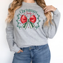 Small Athletic Heather Christmas Girly Bow Fleece Sweatshirt, Coquette Holiday Sweatshirt, Merry Christmas Pullover 
