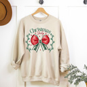 Small Sand Christmas Girly Bow Fleece Sweatshirt, Coquette Holiday Sweatshirt, Merry Christmas Pullover 