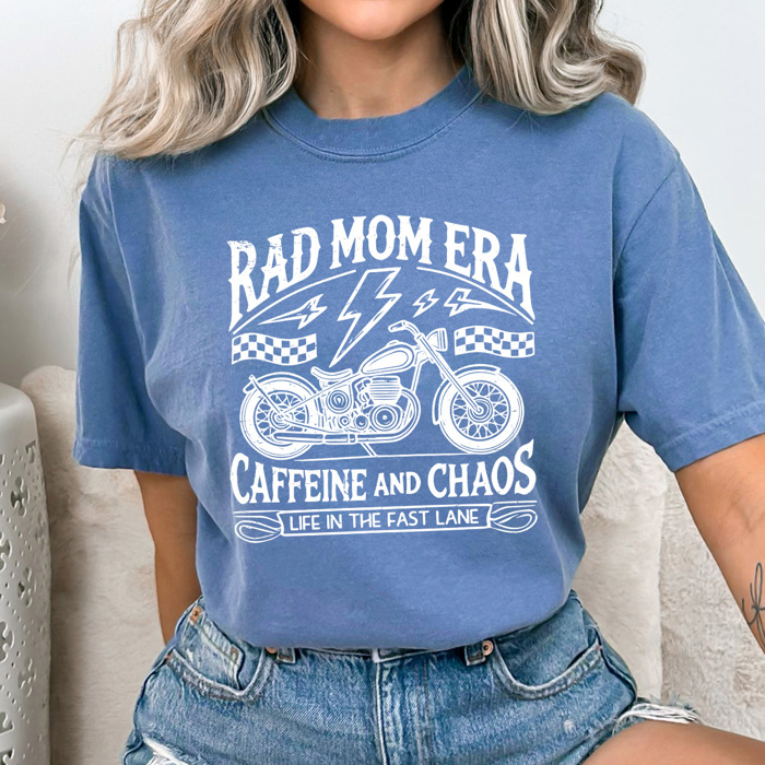 Rad Mom Era Graphic Tee, Motorcycle Shirt, Caffeine And Chaos Tee, Life In The Fast Lane