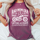 Large Crimson Rad Mom Era Graphic Tee, Motorcycle Shirt, Caffeine And Chaos Tee, Life In The Fast Lane