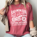 Small Light Green Rad Mom Era Graphic Tee, Motorcycle Shirt, Caffeine And Chaos Tee, Life In The Fast Lane