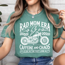 XL White Rad Mom Era Graphic Tee, Motorcycle Shirt, Caffeine And Chaos Tee, Life In The Fast Lane